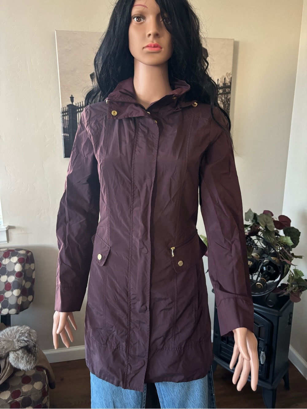 Cole Haan Plum Hooded Trench Coat